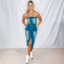 Load image into Gallery viewer, Crazy Over You Denim Midi Dress | MEDIUM WASH (I9) (1 small &amp; 1 medium left)
