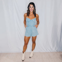 Load image into Gallery viewer, Ditsy Floral Open Back Romper | DENIM (1 small left)
