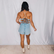 Load image into Gallery viewer, Ditsy Floral Open Back Romper | DENIM (1 small left)
