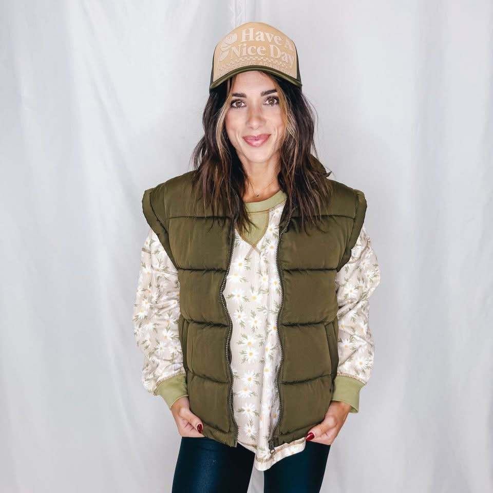 Fall Days Puffer Vest | OLIVE