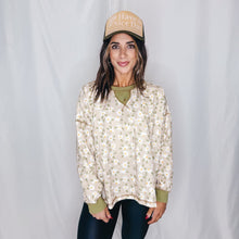 Load image into Gallery viewer, Floral Girlie Waffle Knit Top | OLIVE MULTI
