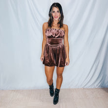 Load image into Gallery viewer, She’s a Beaut Crushed Velvet Romper | COGNAC
