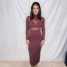 Load image into Gallery viewer, Escape Reality Mesh Detail Midi Dress | DARK PLUM
