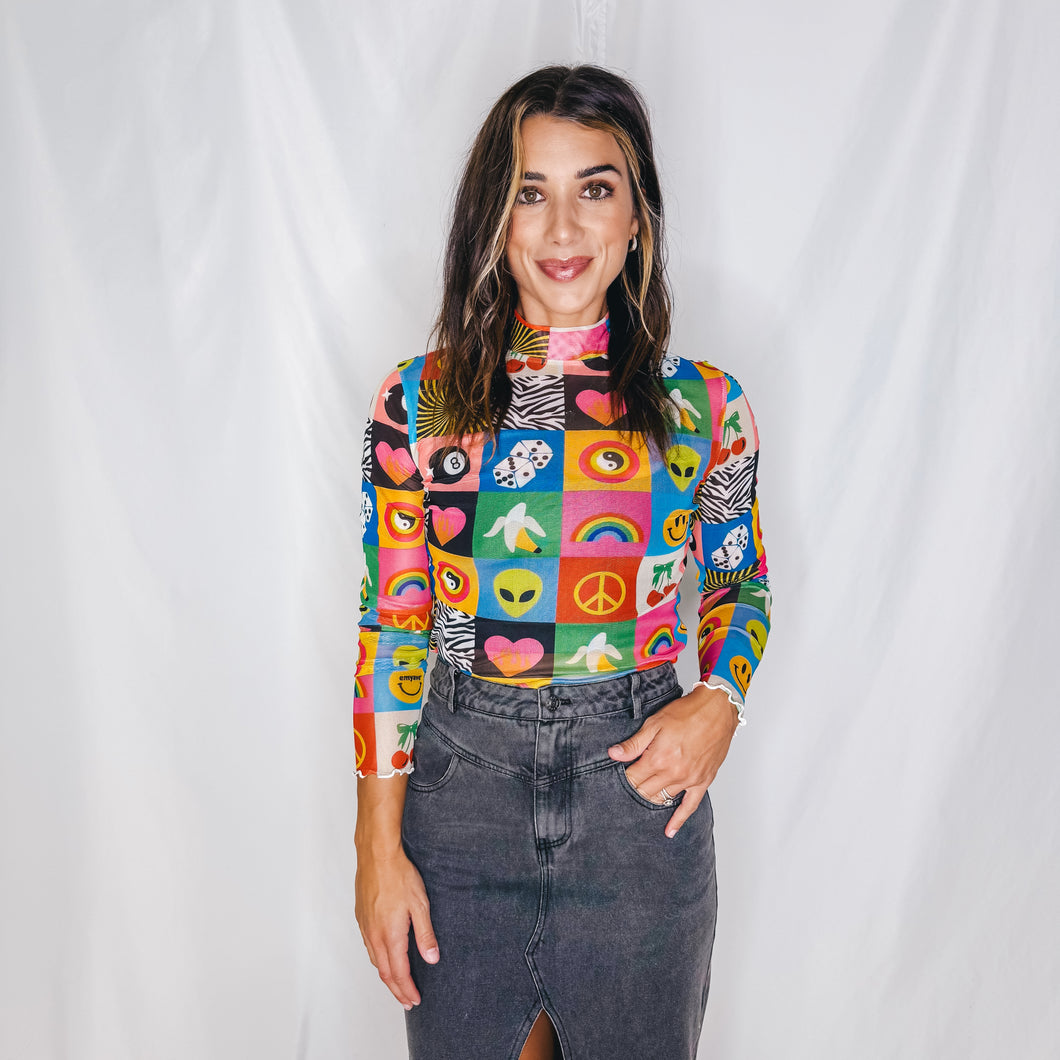 Emoji Pop Mesh Top | MULTI