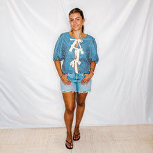 Load image into Gallery viewer, Tie Front Blouse | TEAL MIX (1 medium &amp; 1 large left)
