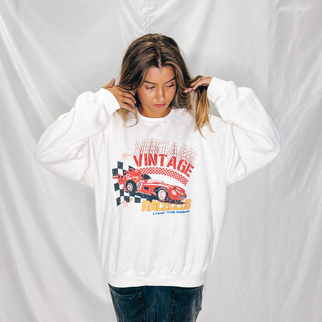 Vintage Car Race Club Crewneck | WHITE MIX