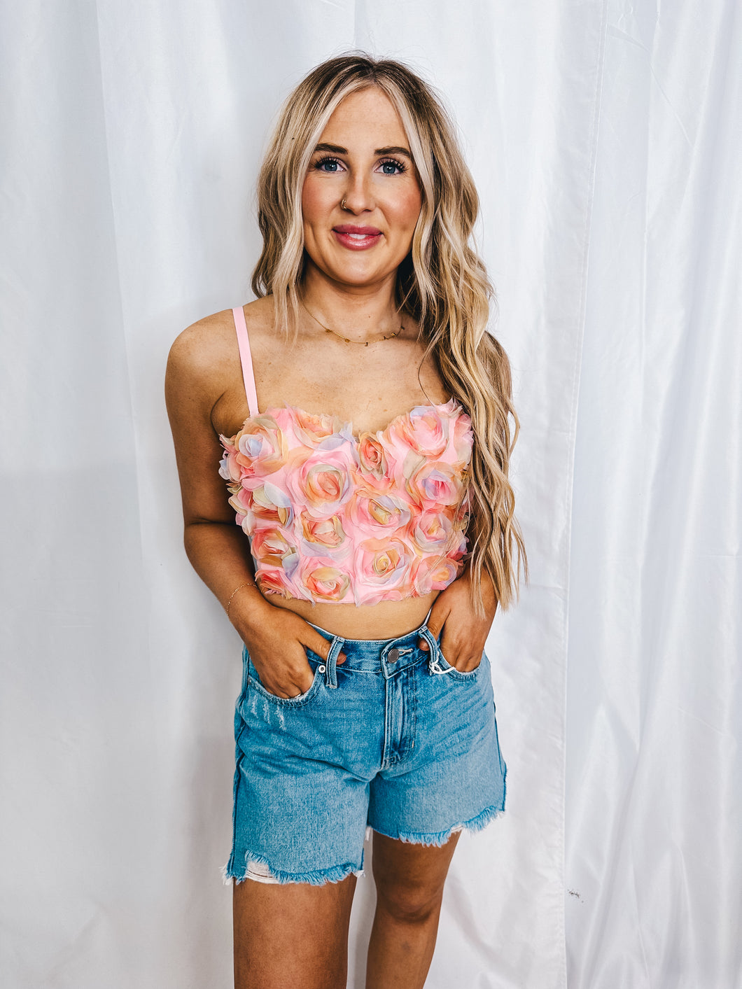 Floral Bouquet Mesh Bustier Top | MULTI (1 small left)