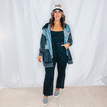 Load image into Gallery viewer, Bad Chick Hooded Button Up | DENIM BLACK MIX (1 XL left)
