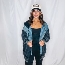 Load image into Gallery viewer, Bad Chick Hooded Button Up | DENIM BLACK MIX (1 XL left)
