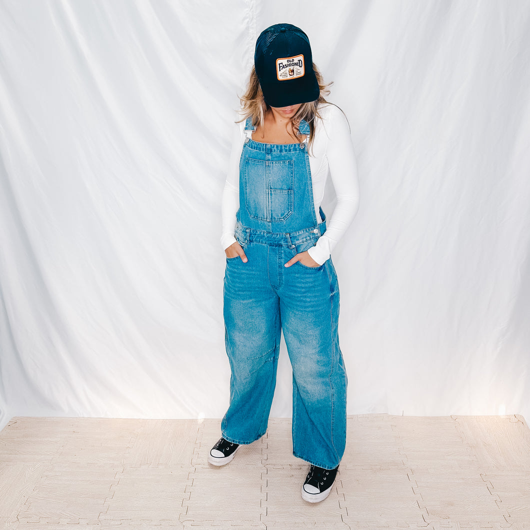 Good Luck Barrel Overalls | MEDIUM WASH (1 small left)