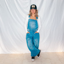 Load image into Gallery viewer, Good Luck Barrel Overalls | MEDIUM WASH (1 small left)
