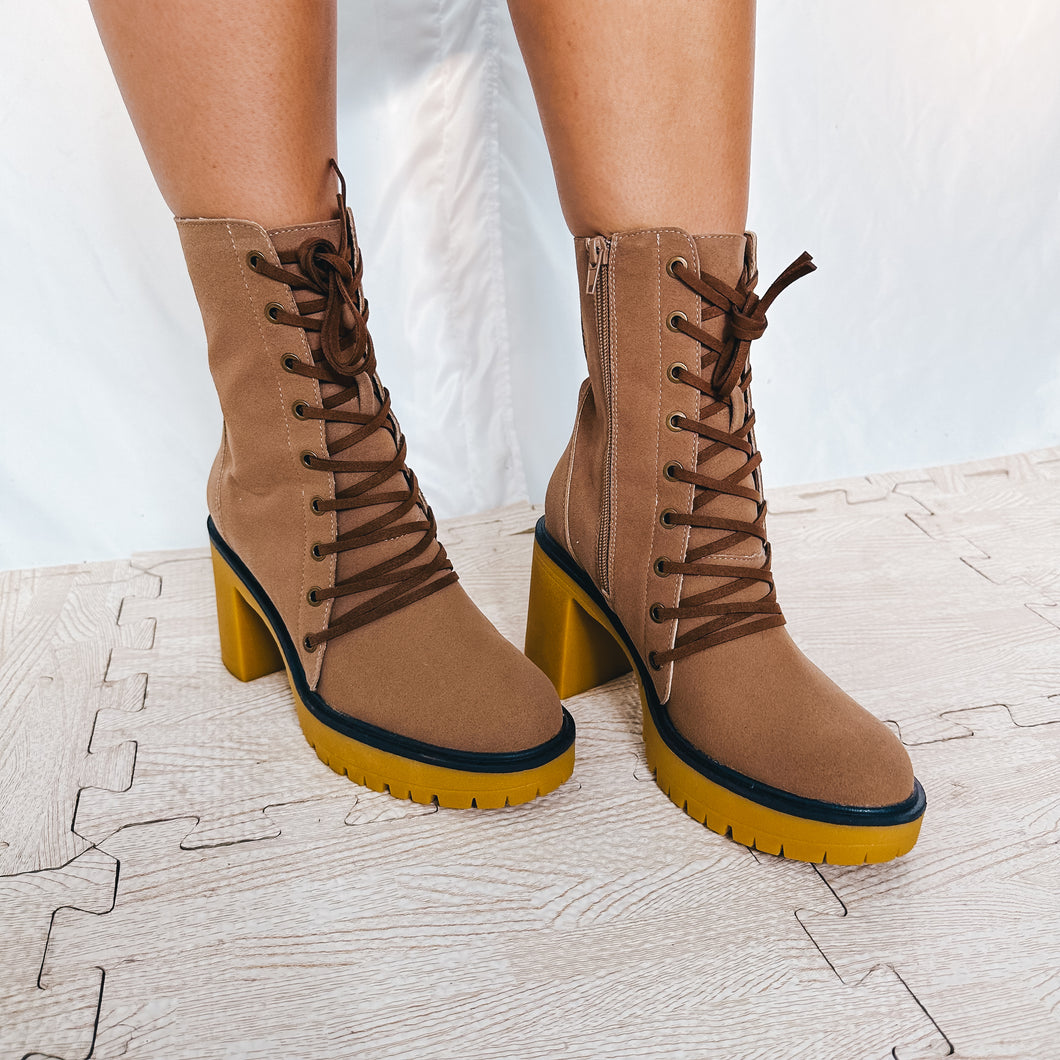 Jenna Laced Up Booties | TAUPE