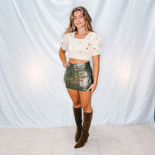 Load image into Gallery viewer, Falling for You Leather Skort | OLIVE (1 small &amp; 1 large left)
