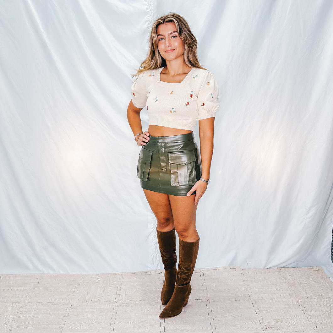 Falling for You Leather Skort | OLIVE (1 small & 1 large left)