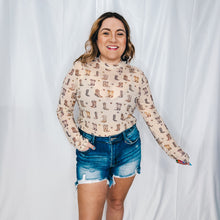 Load image into Gallery viewer, Boots and Stars Western Mesh Top | KHAKI (1 large &amp; 1 XL left)
