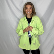 Load image into Gallery viewer, Living in the Lime Light Distressed Shacket | LIME (1 small &amp; 1 medium left)
